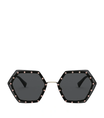 Valentino Garavani Embellished Hexagonal Sunglasses In Gold Grey