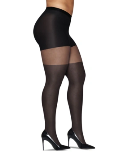 Hanes Curves Plus Size Illusion Thigh High Sheer Tights In Black