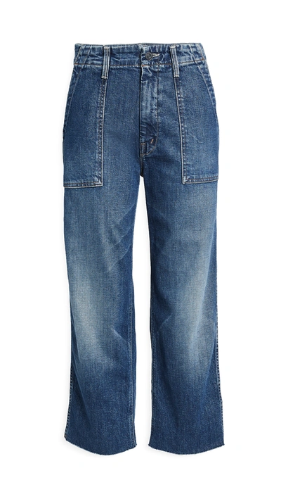 Mother Patch Pocket Zip Ankle Fray Jeans In Tell It To The Pope