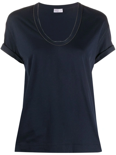 Brunello Cucinelli V-neck T-shirt In Blau