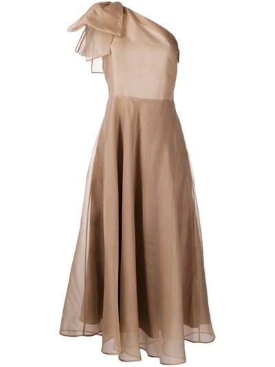 Msgm One-shoulder Silk Dress In Neutrals