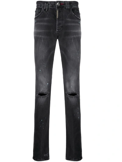 Philipp Plein Paint Splash Effect Jeans In Black