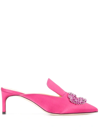 Giannico Crystal-embellished Satin Mules In Pink