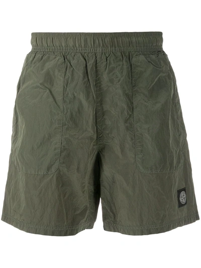 Stone Island Logo Embroidered Swimming Trunks In Green