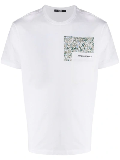 Karl Lagerfeld Digital Print Pocket T-shirt In White
