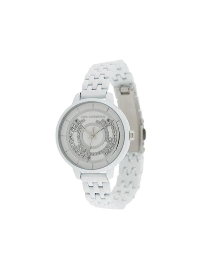 Karl Lagerfeld Embellished Face Watch In White