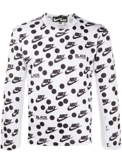 Comme Des Garcons Black X Nike Print Long-sleeved Top In White