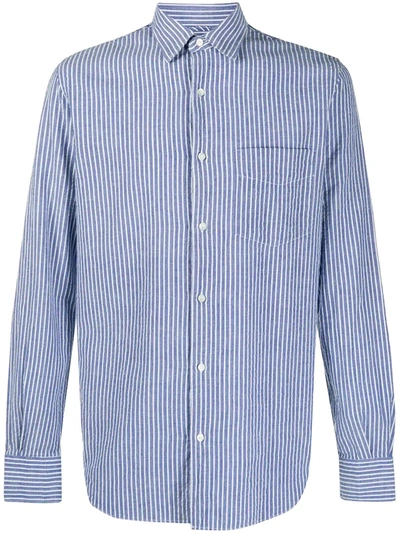 Aspesi Striped Seersucker Shirt In Blue