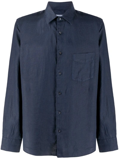 Aspesi Pointed Collar Linen Shirt In Blue