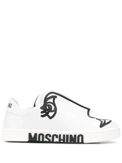 Moschino Women's Shoes Leather Trainers Sneakers Drawing In White