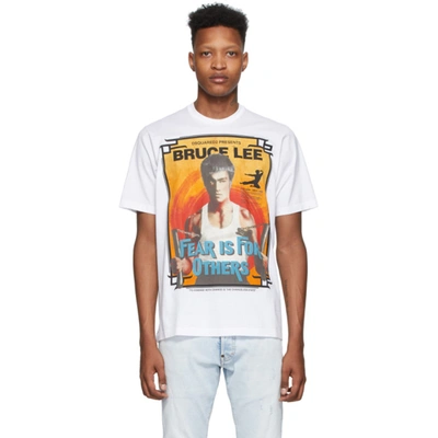 Dsquared2 Slim Bruce Lee Printed Jersey T-shirt In White,orange,light Blue