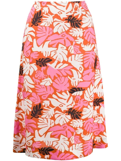 Marni Leaf-print Wrap Skirt In Orange