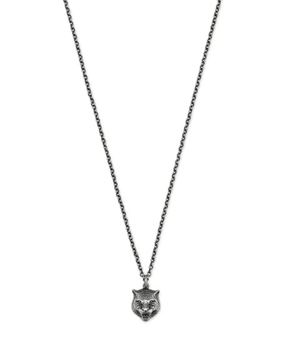 Gucci Feline Head Sterling Silver Necklace In Silver-tone