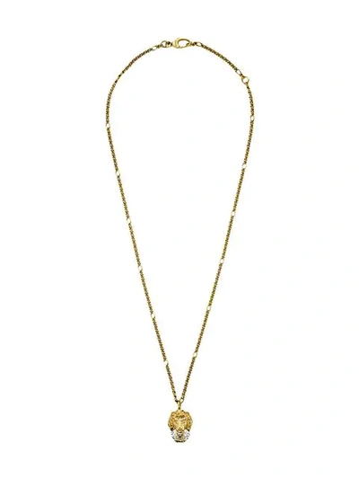 Gucci Crystal Lion Head Necklace In Gold