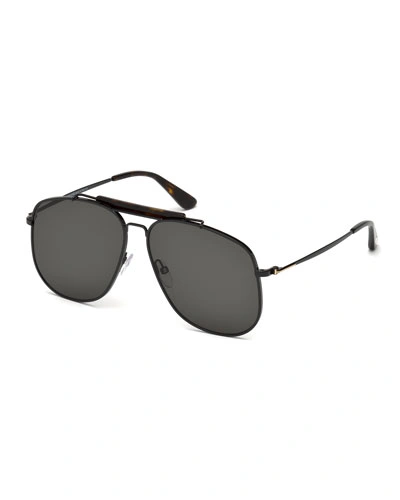 Tom Ford Connor Runway Aviator Sunglasses, Black/smoke
