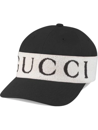 Gucci Intarsia Knit Logo Baseball Hat In Black