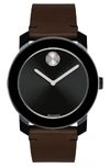 Movado 42mm Bold Watch With Leather Strap, Brown/black In Chocolate Brown/ Black