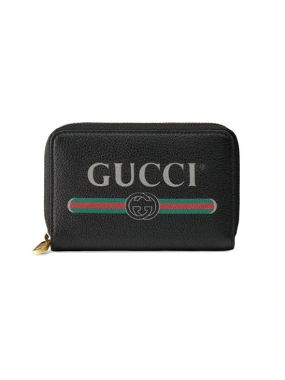 Gucci Print Leather Card Case In Black