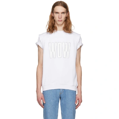 Msgm Wow Printed Cotton Jersey T-shirt In Bianco