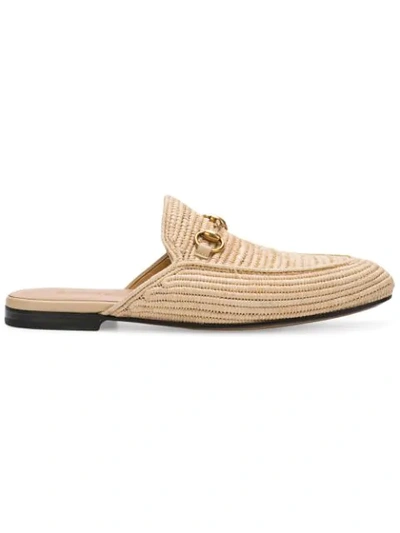 Gucci King Woven-straw Backless Loafers In New Sand