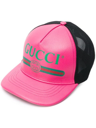 Gucci Front Logo Hat In Pink Leather