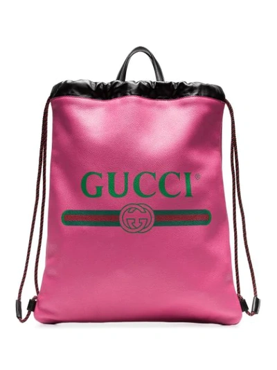 Gucci Vintage Logo-print Leather Drawstring Backpack In Pink