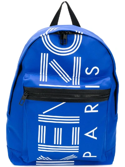Kenzo Logo Zipped Backpack In Blue