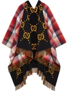 Gucci Reversible Gg Wool Poncho In Red ,white