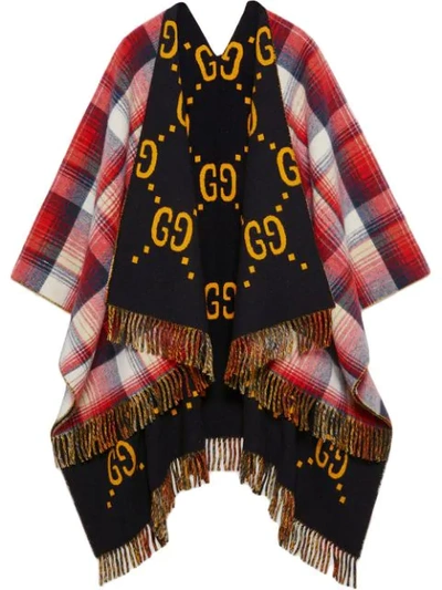 Gucci Reversible Gg Wool Poncho In Red ,white