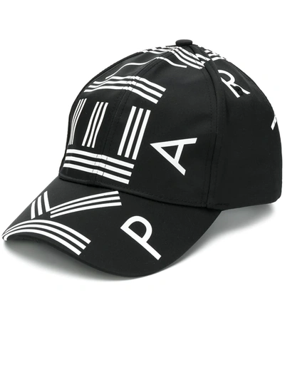 Kenzo Logo Printed Baseball Cap In Black,white
