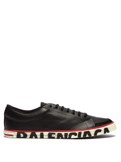 Balenciaga Distressed Logo-sole Leather Trainers In Black
