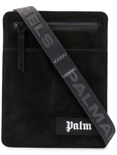 Palm Angels Logo Strap Suede Crossbody Bag In Black