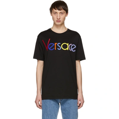 Versace Veersace '82 Logo Multicolor Applique T-shirt In Black