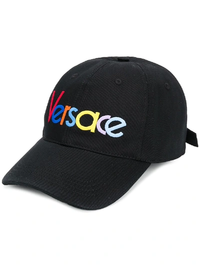 Versace Black Rainbow Logo Embroidered Baseball Cap