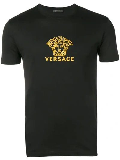 Versace Embroidered Medusa Logo T-shirt In Black
