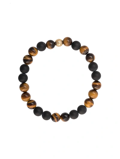 Nialaya Multi-coloured Bead And 18ct Gold-plated Skull Bracelet In Multi Brown