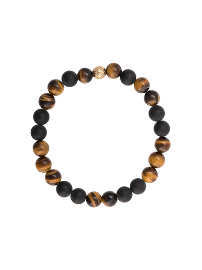 Nialaya Multi-coloured Bead And 18ct Gold-plated Skull Bracelet In Brown