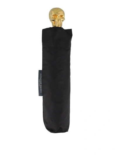 Alexander Mcqueen Gold-tone Skull Black Umbrella