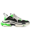 Balenciaga White & Green Triple S Sneakers In White / Neon Green / Black