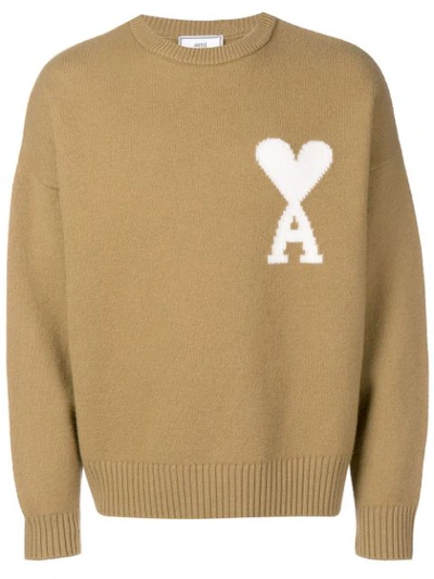 Ami Alexandre Mattiussi Ami De Coeur Intarsia Oversize Crew Neck Felted Sweater In Neutrals