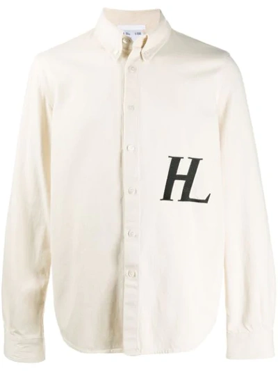 Helmut Lang Button-down Collar Logo-embroidered Cotton-twill Shirt In Neutrals