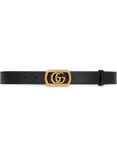 Gucci Leather Belt With Framed Double G In Black