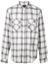 Amiri Tartan Shirt With Leather Logo Patch In White,grey,blue