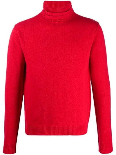 Raf Simons Buckled Turtle Neck Jumper In Red