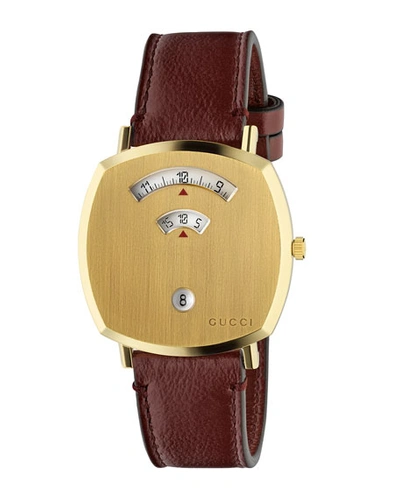 Gucci Men's  Grip Square 3-window Watch With Leather Strap In Red