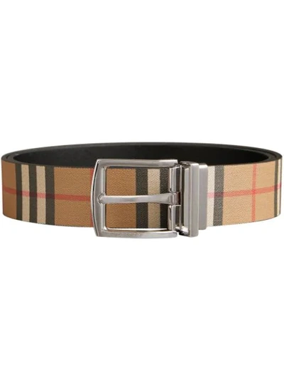 Burberry Reversible Vintage Check E-canvas And Leather Belt In Beige,black,white