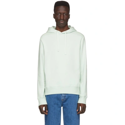 Apc Logo-embroidered Cotton-blend Hooded Sweatshirt In Vert Pale