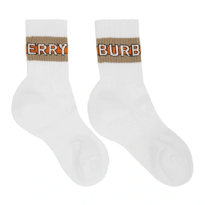 Burberry Men's Logo Intarsia Short Sport Socks In White