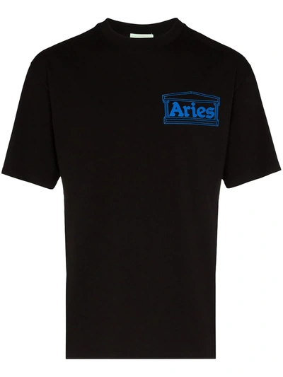 Aries Temple Logo-print Cotton T-shirt In Black