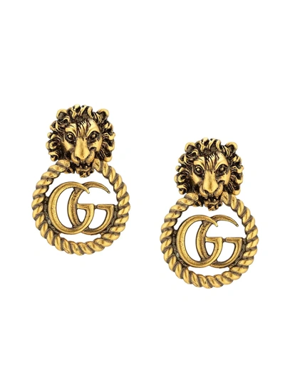 Gucci Lion Head Earrings In Gold